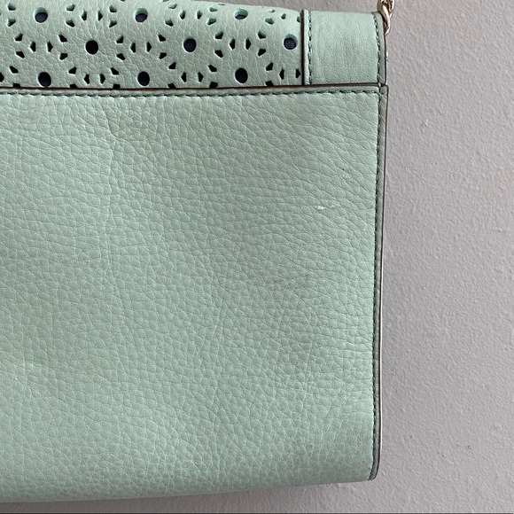 Kate Spade Mint Green Leather Perforated Flap Shoulder Bag - Picture 9 of 14